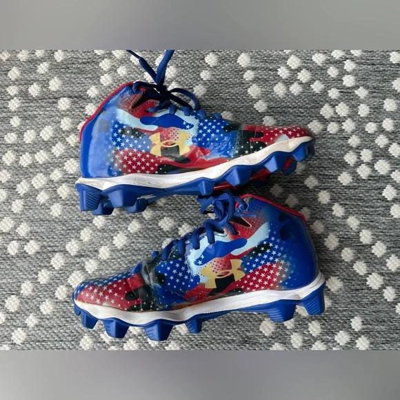 Under Armour Cleats Boys 5 Red White Blue 5Y UA spotlight USA football shoes - Picture 12 of 16